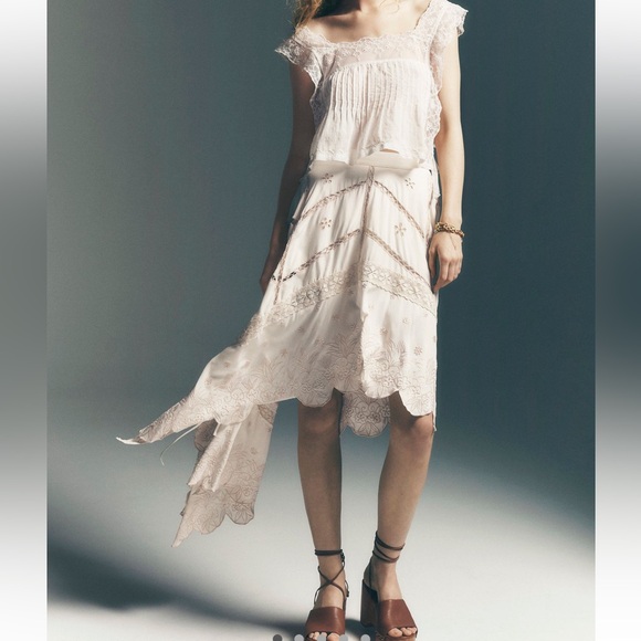 NWOT Free People Bali Embroidered Eyelet Atlas Skirt- Pearled Ivory - Picture 5 of 11